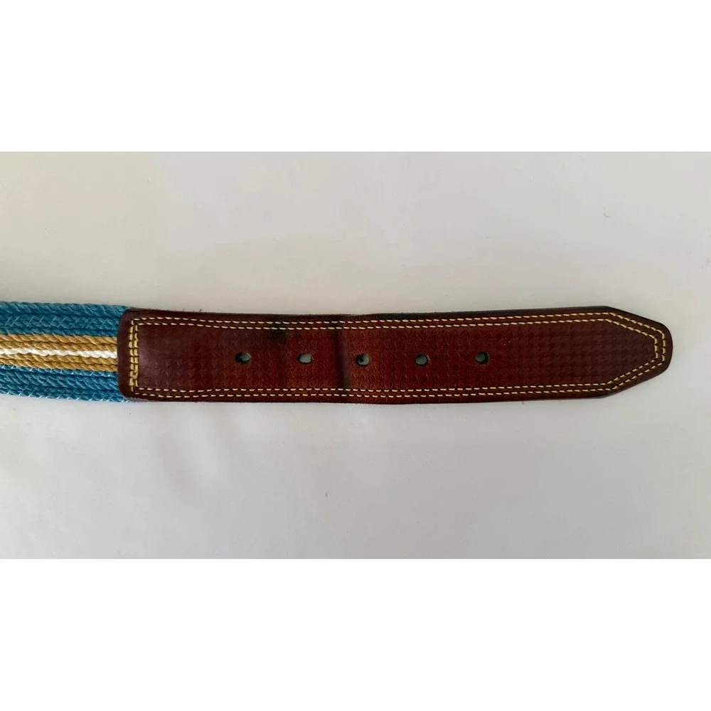 Martin‎ Dingman Old Money Sz 35 Preppy Woven Canvas & Italian Leather Belt Blue